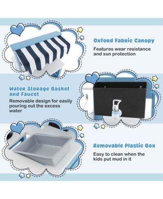 2-In-1 Wooden Mud Kitchen with Canopy Removable Sink Water Box Faucet Sound Effect