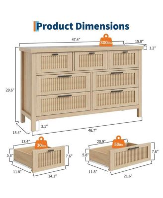 7-Drawer Modern Fluted Dresser Bedroom Chest, Fluted Drawers with Metal Handle, Large Storage Cabinet for Nursery, Living Room