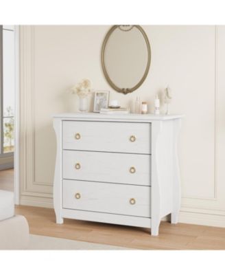 3-Drawer Modern Wood Dresser Bedroom Chest with Golden Metal Ring Pull Handles, Storage Cabinet for Living Room, Entryway, Antique White