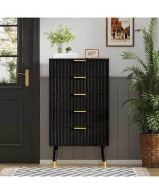 5-Drawer Modern Fluted Dresser, 57" Wide, Wood Chest Organizer for Bedroom, Closet, Living Room, Storage, Natural