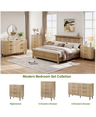 3-Drawer Modern Fluted Wide Wood Dresser, Chest Organizer with Metal Legs, Anti-Tipping for Bedroom, Living Room