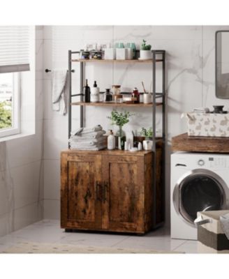 48.5" Tall Cat Litter Box Enclosure, 3 Shelf Stylish Cat House Organizer, Brown, Space-Saving Design