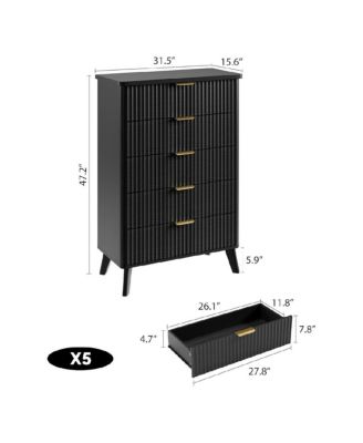 Fluted Dresser for Bedroom with 5 Deep Drawers, 47in Tall Chest of Drawers