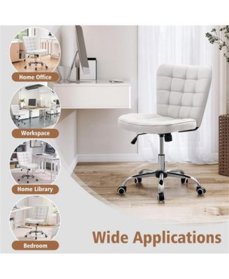 Modern Tufted Armless Desk Chair with Chrome-finish Metal Base, Rolling Wheels, Adjustable Seat Heigh