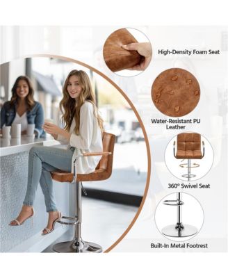 2PCS PU Leather Swivel Stools Adjustable Kitchen Chairs