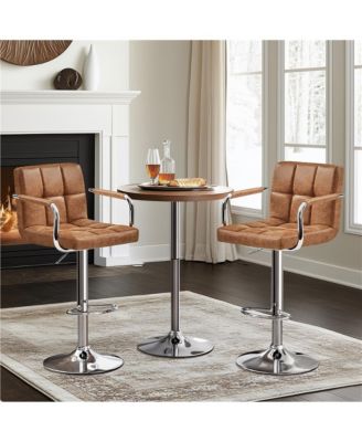 2PCS PU Leather Swivel Stools Adjustable Kitchen Chairs
