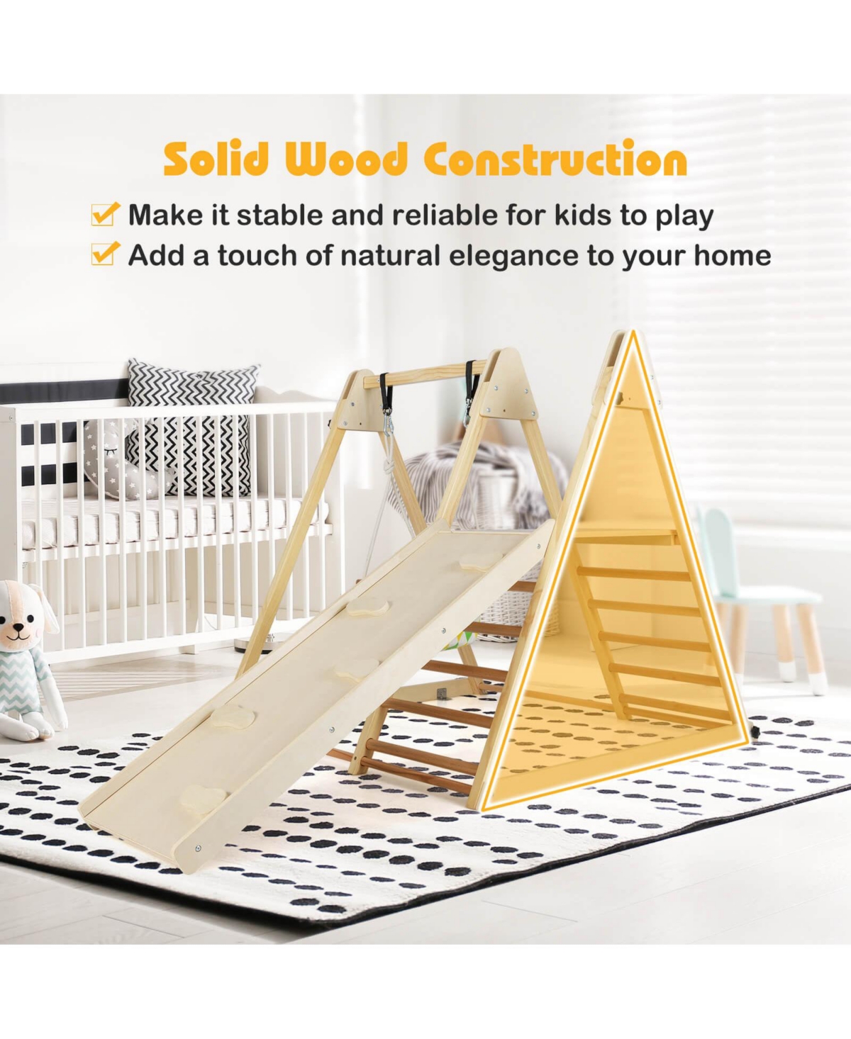 Costway 4-in-1 Indoor Jungle Gym with Baby Swing, Climber, Ladder and Resting Platform