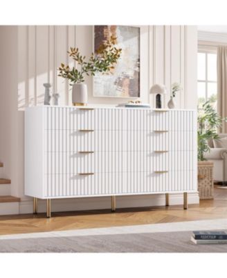 8-Drawer 55-Inch-Wide Chest, Deep Drawers, Large Organizer Modern Fluted White Dresser