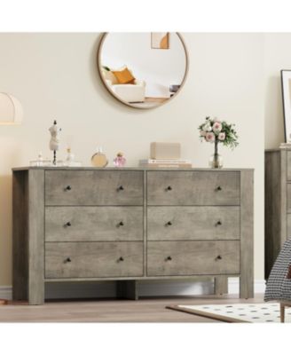 6-Drawer Large Chest, Deep Drawers, Metal Knobs, Double Storage Modern Dresser