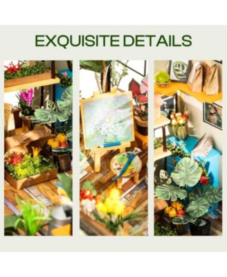 Book Nook Kit DIY Miniature House Kit, 3D Wooden Puzzle Cathy's Greenhouse, Bookend Bookshelf Insert, Diorama Kit Christmas Birthday Gift