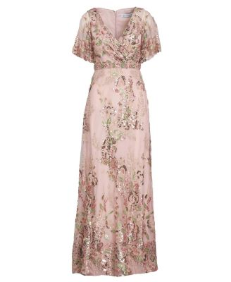 Women's Floral Embellished Short-Sleeve Faux Wrap Gown