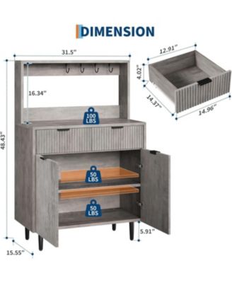 Fluted Sideboard Buffet Cabinet with 2 Drawers, Adjustable Shelves, Coffee Bar Storage Console