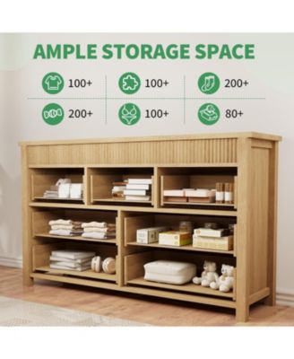 7-Drawer Wooden Farmhouse Dresser with Fluted Design and TV Stand Storage