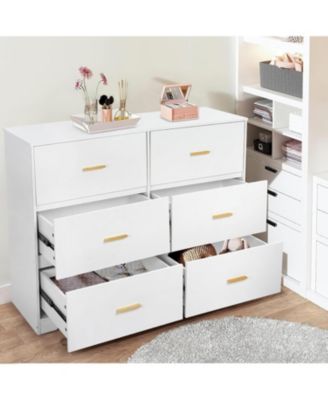 6-Drawer Wooden Modern Double Dresser with Deep Drawers and Metal Gold Handles