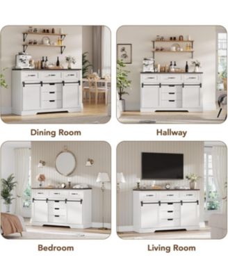 6-Drawer, Sliding Barn Doors, Rustic Wood Chest TV Stand Farmhouse Dresser