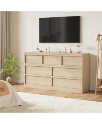 7-Drawer Wooden Modern Double Dresser Organizer with Large Storage