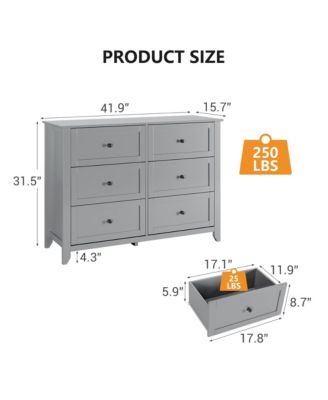 Grey 6 Drawer Dresser, Modern Chest with Deep Drawers, Nickel Round Handle, Wood Storage Organizer