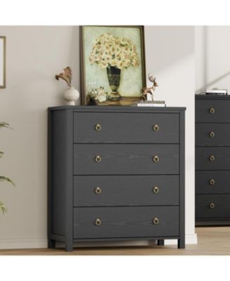 4-Drawer Black Tall Dresser, 37" Chest for Closet, Nightstand, Large Clothes Storage for Bedroom, Home Office