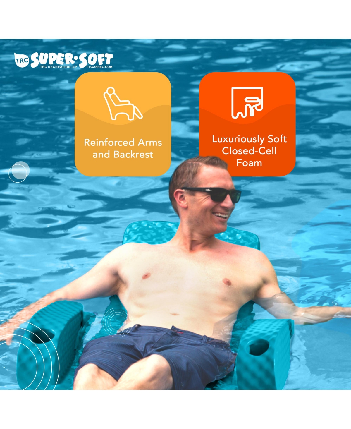 Trc Recreation Folding Baja Chair Swimming Pool Float Armchair, Tropical Teal