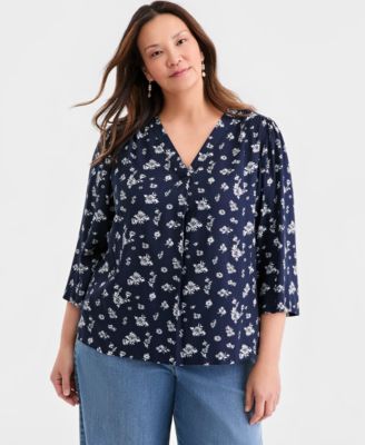 Plus Size Printed 3/4-Sleeve Top