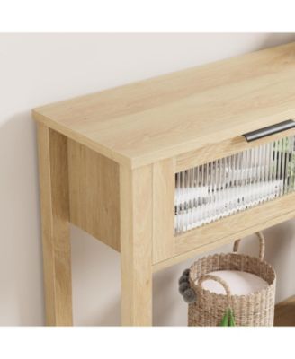 Wooden Entry Console Table with 2 Glass Drawers, Stylish Versatile Storage Solution, Oak Finish