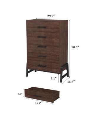 50" Tall 5-Drawer Wooden Freestanding Dresser with Large Storage Space