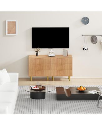 Modern Fluted Drawer Dresser Wood Chest of Drawers with Metal Handles and Legs, Storage Organizer Cabinet