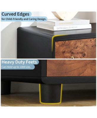 5 Drawer Modern Dresser, Space-Saving Narrow Wood Chest with Curved Profile, Vintage Handles, Bedroom, Entryway