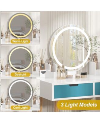 Vanity Desk with Stool, Makeup Vanity Table with Touch Light Mirror, Modern Bedroom or Dressing Room