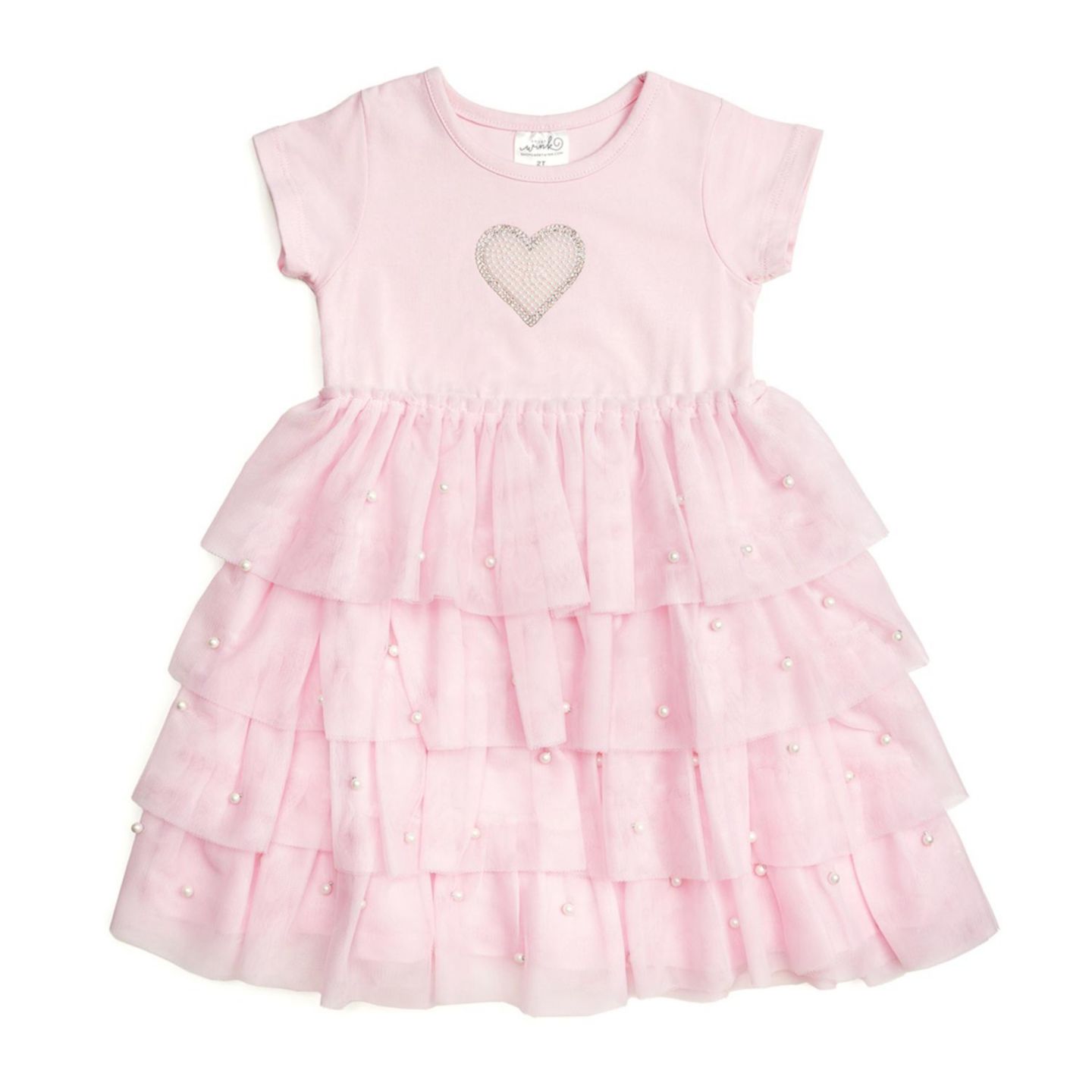 Платье Sweet Wink Pearl Heart Tiered Short Sleeve Tutu Dress для девочек-малышей, цвет: Мягкий розовый — фото 1