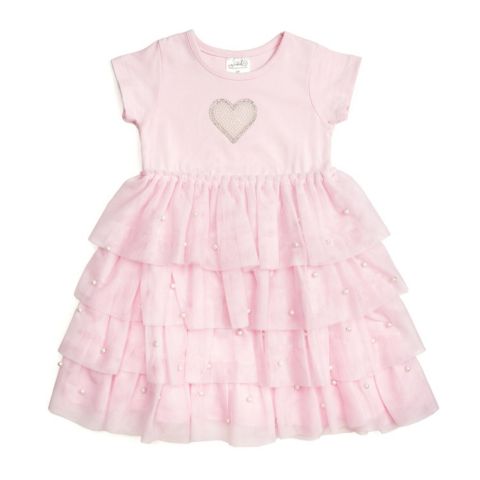 Платье Sweet Wink Pearl Heart Tiered Short Sleeve Tutu Dress для девочек-малышей, цвет: Мягкий розовый
