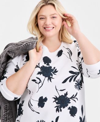 Plus Size Printed Crewneck Fleece Sweatshirt