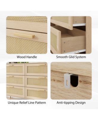 Streamdale Modern Rattan Dresser with 6 Drawers