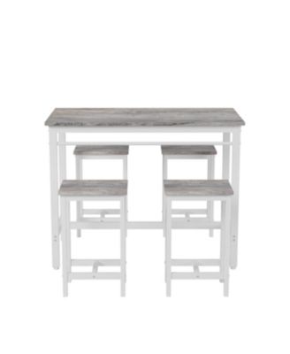 5-Piece White Oak Kitchen Bar Table Set with 4 Stools