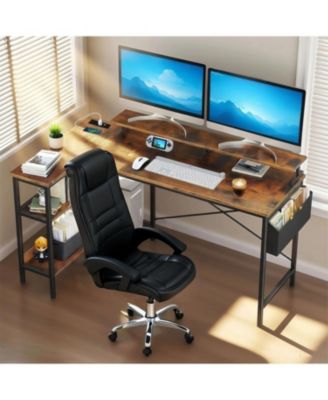 Streamdale 47" Gaming Desk with Power, L-Shaped, Monitor Stand & Shelves, Vintage