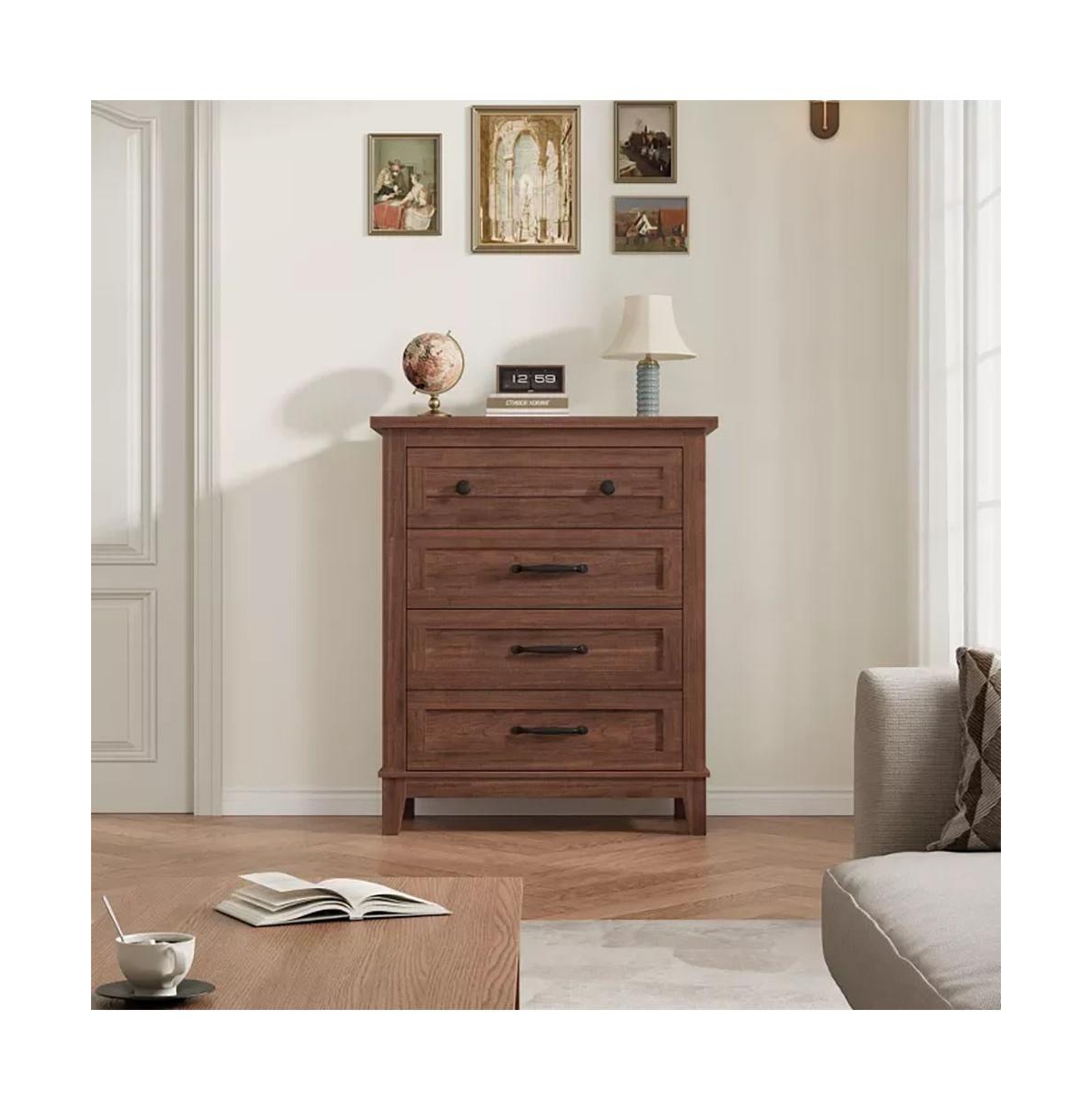 gaomon 4-Drawer Brown Freestanding Vertical Dresser 34.8" Tall, Large Storage Closet Chest for Bedroom, Living Room