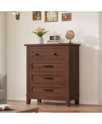 4-Drawer Brown Freestanding Vertical Dresser 34.8" Tall, Large Storage Closet Chest for Bedroom, Living Room
