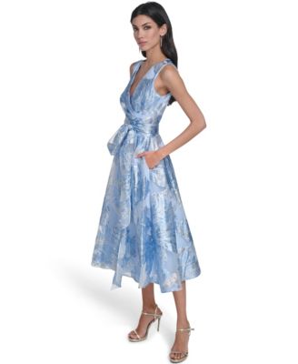 Women's Wrap Front V-Neck Midi Dress