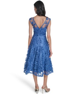 Women's Illusion Boat Neck High-Low Dress