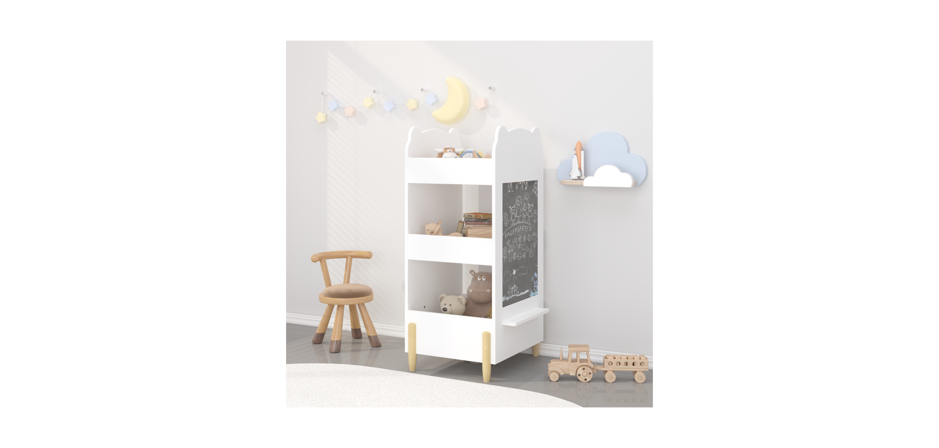 Streamdale Furniture Bear Bookshelf with Chalkboard Side - Kids Book Organizer