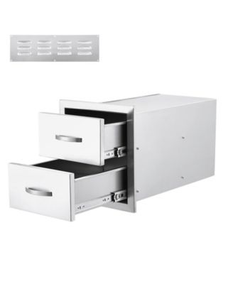 14W x 23D x 15H Inch Stainless Steel Outdoor Kitchen Drawers, Flush Mount Double BBQ Access Drawers