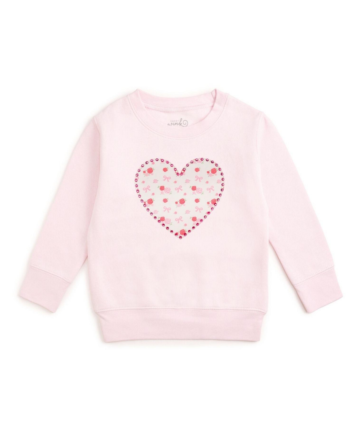 Sweet Wink Toddler Girls Dainty Rose Pearl Heart Patch Sweatshirt