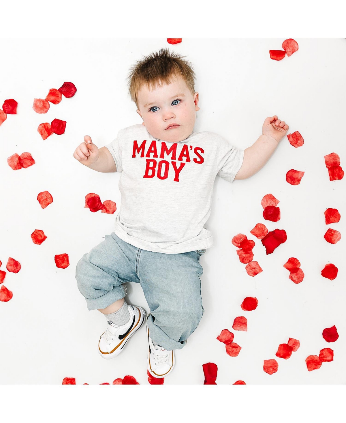 Sweet Wink Toddler Boys Mama's Varsity Patch Valentine's Day Short Sleeve T-Shirt