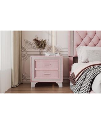 Mid-Century Velvet Nightstand, Pink