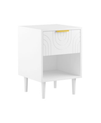 Modern Nightstand with Drawer & Shelf Gold Handle