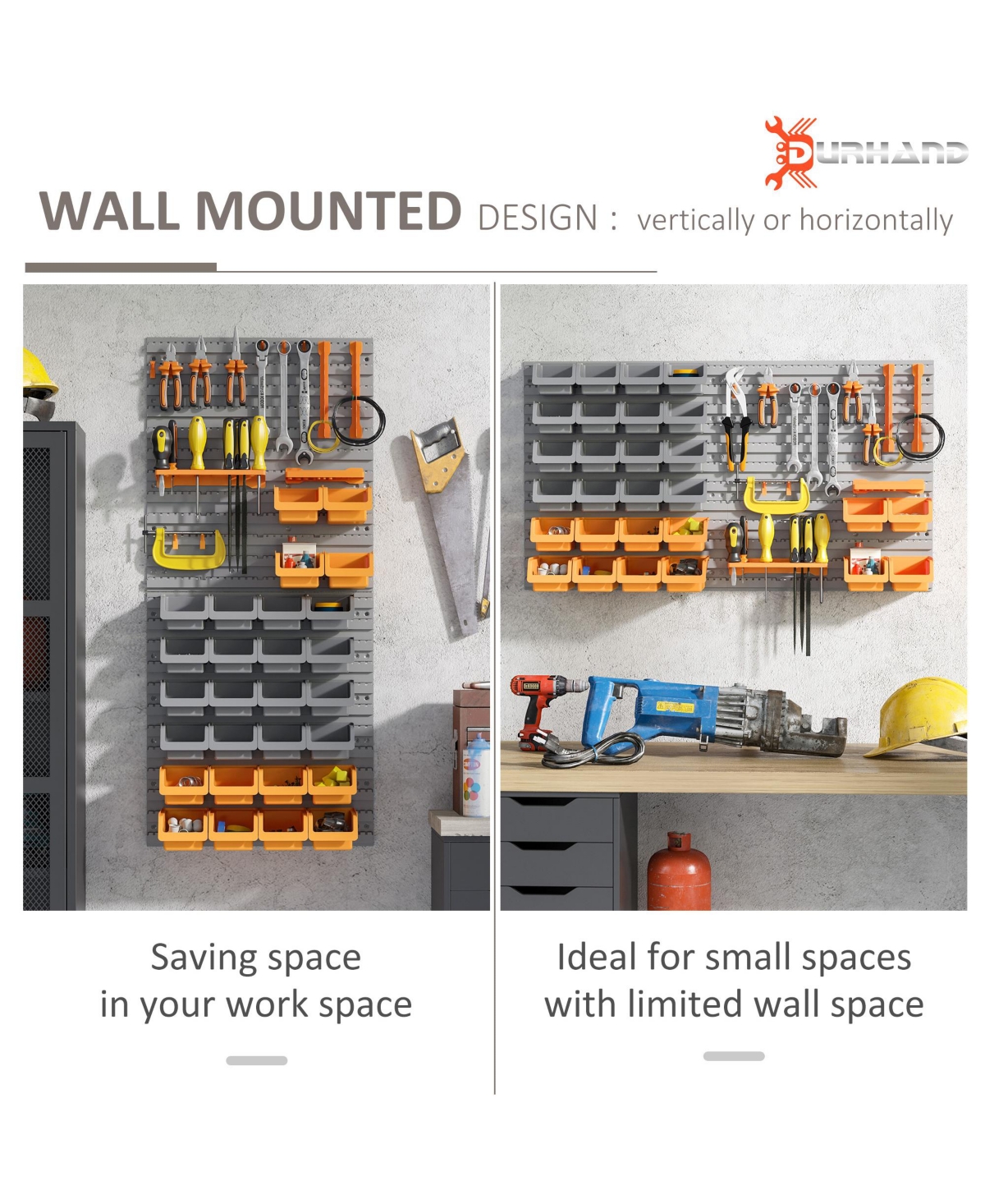 Durhand 44 Piece Wall Mounted Pegboard Tool Organizer Rack Kit,