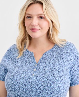 Plus Size Short-Sleeve Henley Top