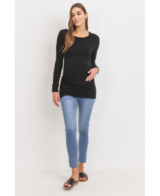 Maternity Long Sleeve Crew Neck Side Ruching Knit Top