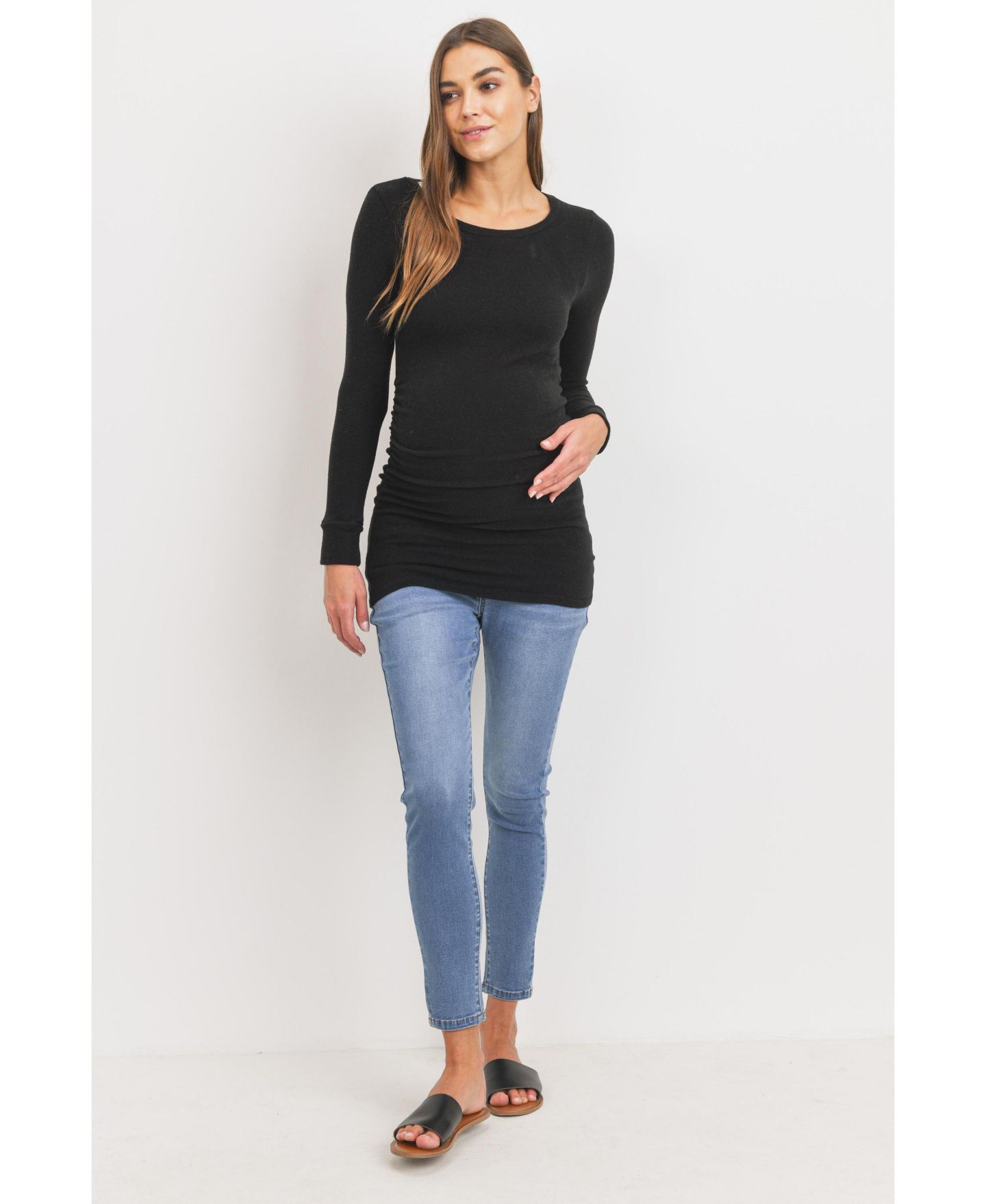 Топ Hello Miz Maternity Long Sleeve Crew Neck Side Ruching Knit Top, цвет: Чёрный — фото 5