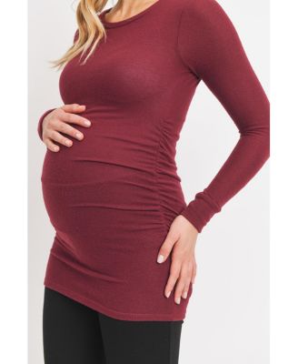 Maternity Long Sleeve Crew Neck Side Ruching Knit Top